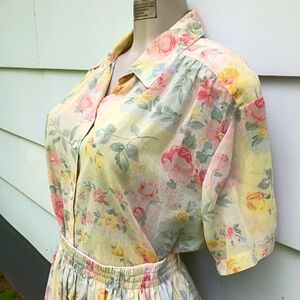 Vintage Pastel Floral Skirt Set